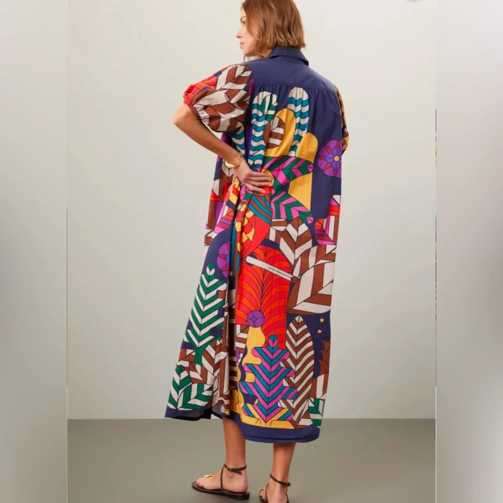 CAROLINA K Geometric Cotton Button Front
Valerie Pleated Kaftan Gown Dre… - Picture 4 of 12